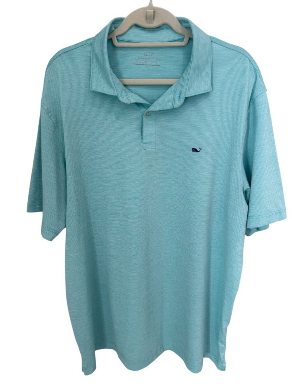 Vineyard Vines Mens Performance Polo Shirt XL White Blue Striped Whale